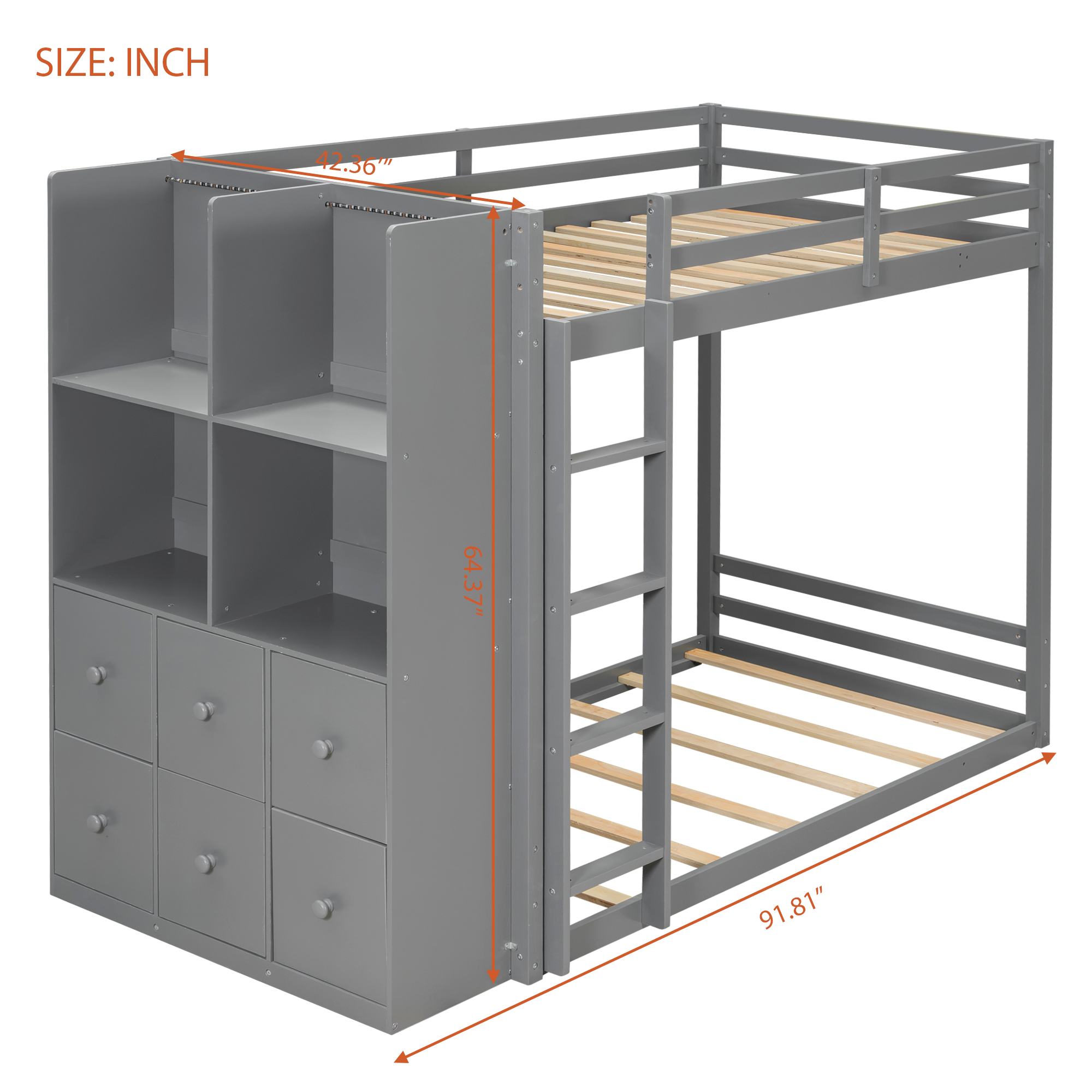 Twin Size Bunk Bed with Drawers, Shelves and Light