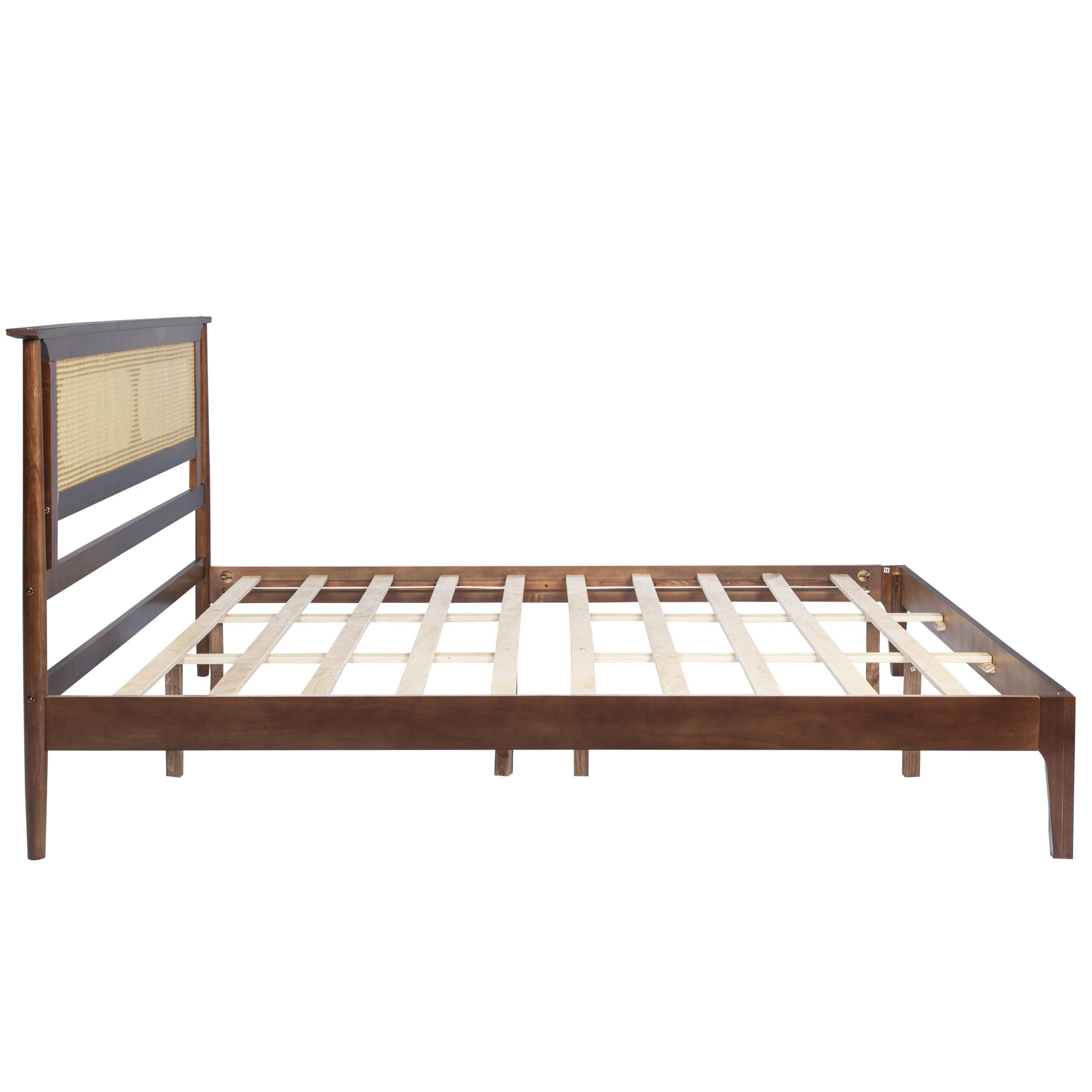 King Size Solid Wooden Bed with Rattan Headboard