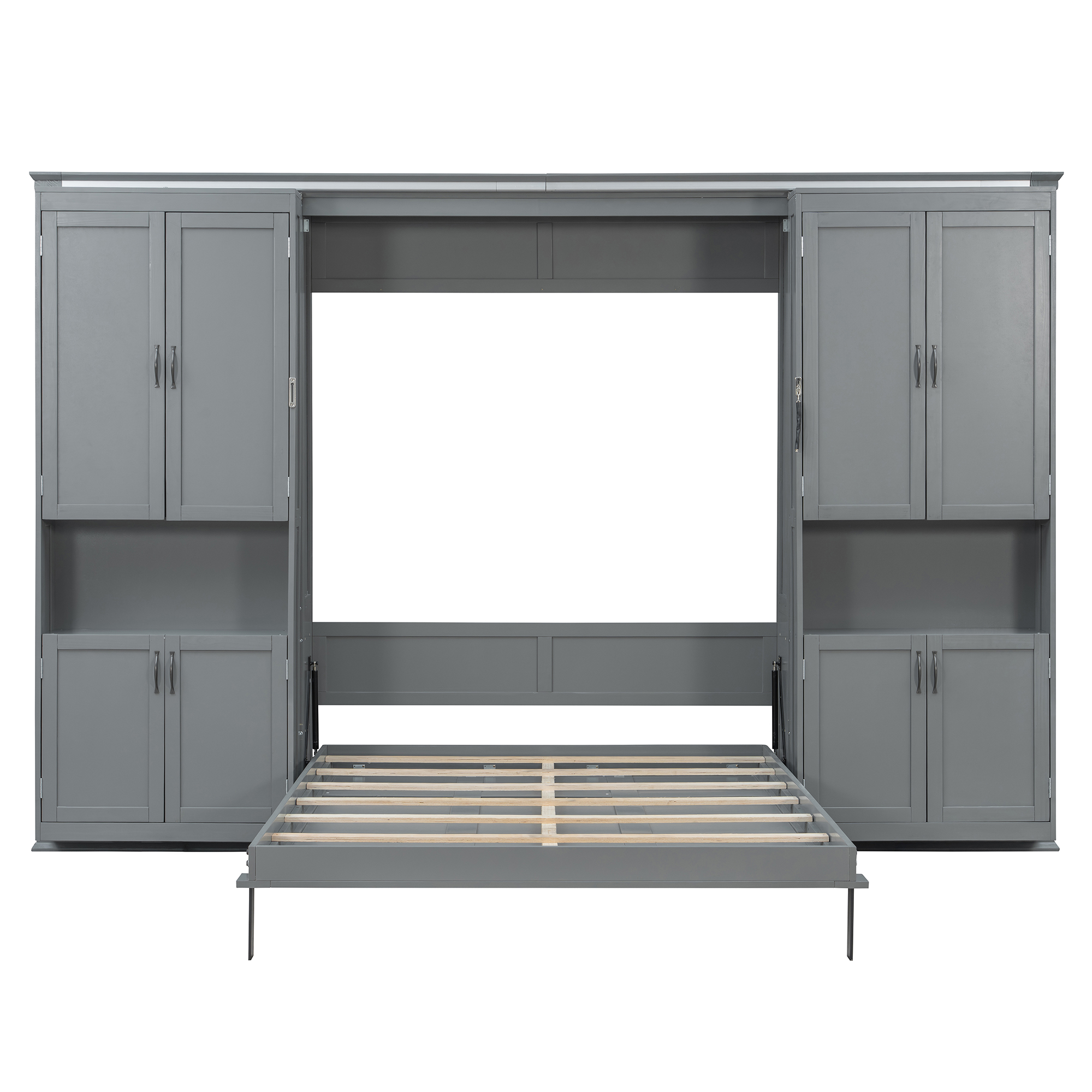 Queen-size Murphy Bed with Dual Sliding Storage Cabinets