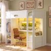 Twin Size Solid Wood Loft Bed With L-Shaped Desk, Storage Cabinet and Wardrobe