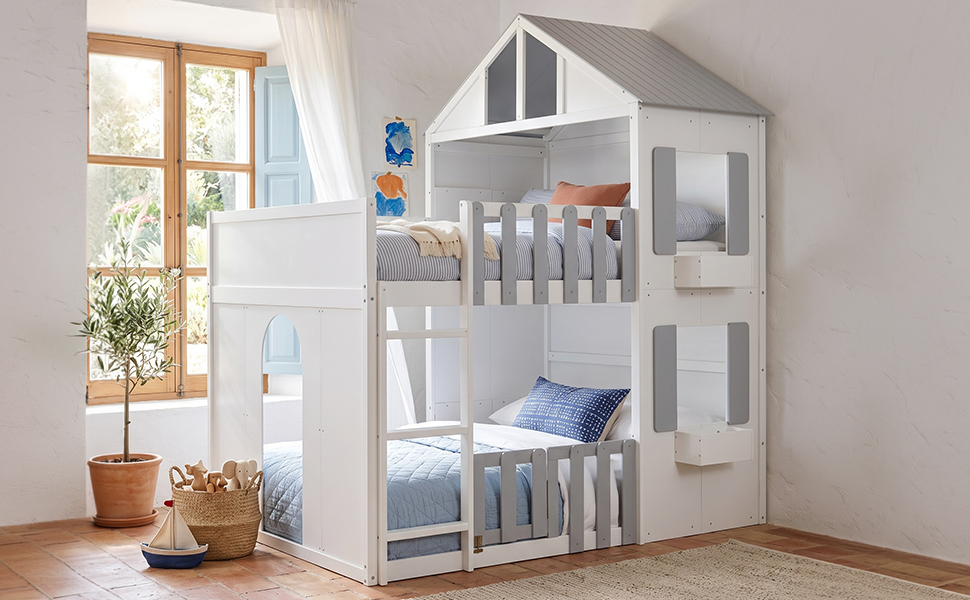 Modern Playful Design Full Over Full House Bunk Bed