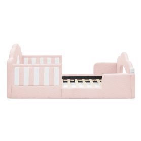 Boucle Fabric Twin Size Cloud Bed with Safety Guardrail
