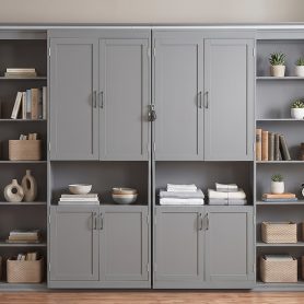Queen-size Murphy Bed with Dual Sliding Storage Cabinets