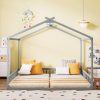 Double Twin House-Shaped Floor Bed with Safety Guardrails