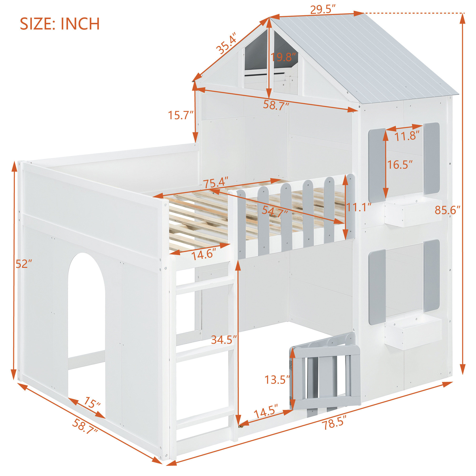 Modern Playful Design Full Over Full House Bunk Bed