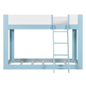 Twin Size Low Convertible Bunk Bed With Reversible Ladder And Safety Guardrails