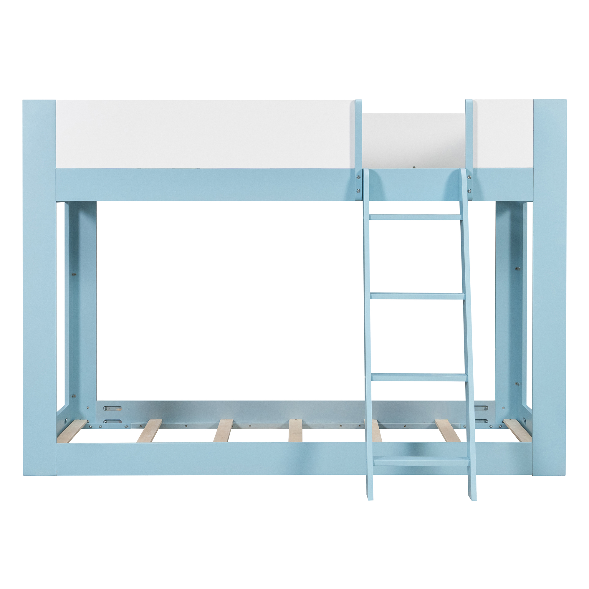 Twin Size Low Convertible Bunk Bed With Reversible Ladder And Safety Guardrails