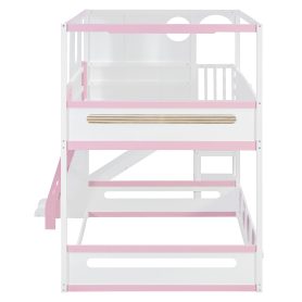 Full Size Kids Loft Bed With Slide, Storage Shelves And Guardrails