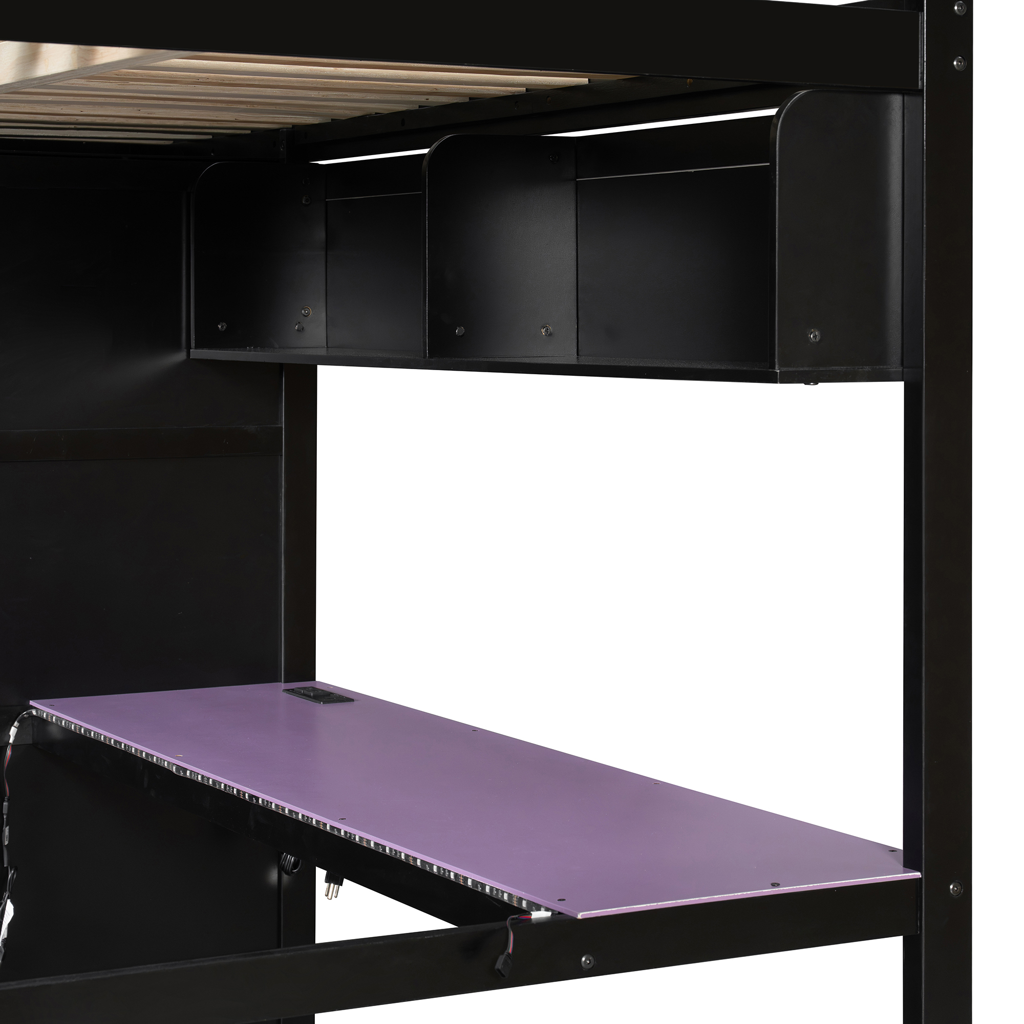 Twin Size Solid Wood Loft Bed with Desk, Storage Cabinet and Wardrobe