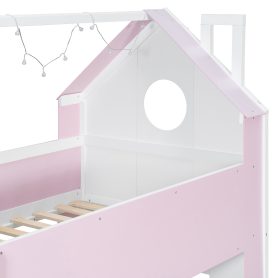 Twin Over Twin House Bed with Storage Drawers & Shelves