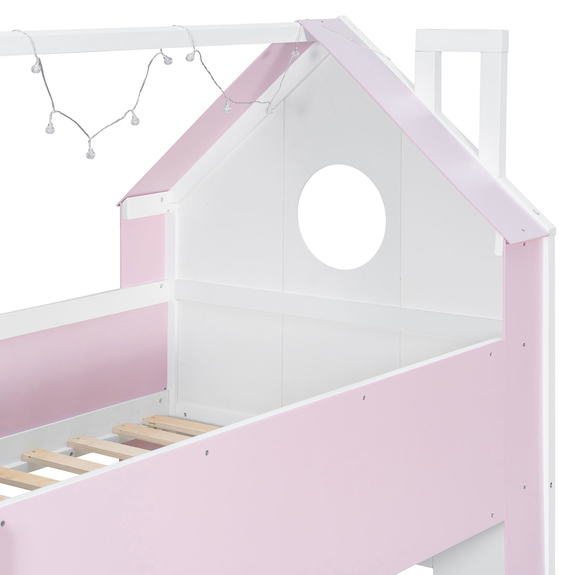 Twin Over Twin House Bed with Storage Drawers & Shelves