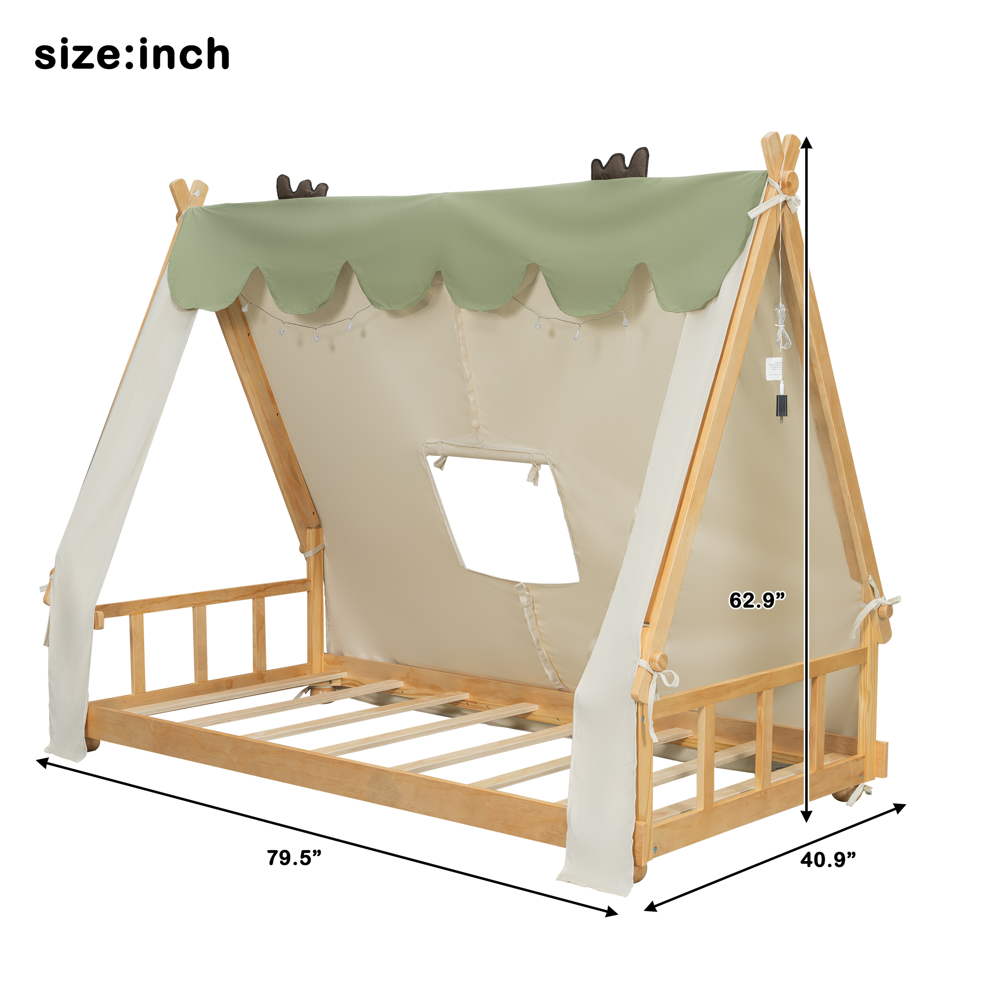 Twin Size House Bed with Tent and Light