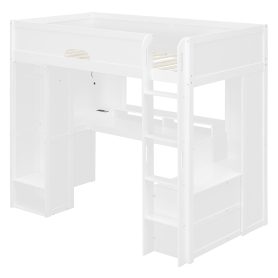 Twin Size Solid Wood Loft Bed With L-Shaped Desk, Storage Cabinet and Wardrobe