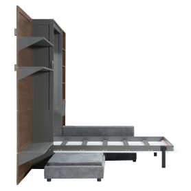 Twin Murphy Bed with Storage Cabinet, Open Shelving & USB Port, Large Sofa Front