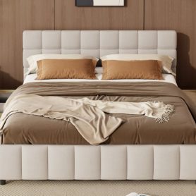 Queen Size Upholstered Platform Bed Frame with 4 Storage Drawers