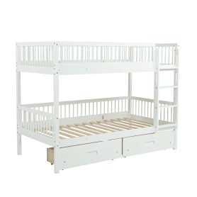 Twin Over Twin Pine Wood Bunk Bed With 2 Drawers, Convertible into 2 Twin Beds