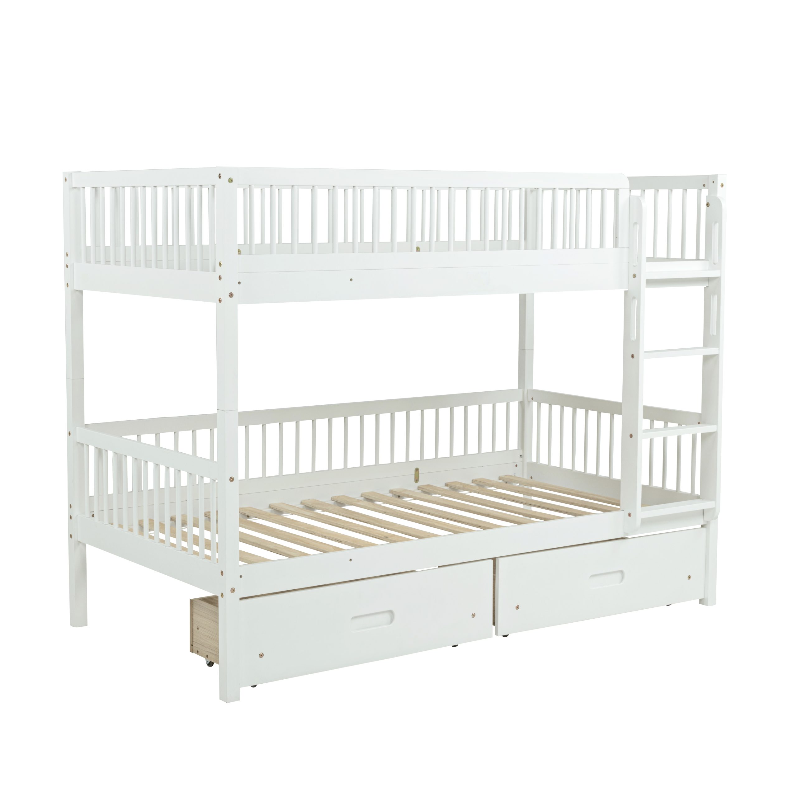 Twin Over Twin Pine Wood Bunk Bed With 2 Drawers, Convertible into 2 Twin Beds