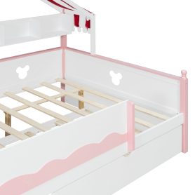 Full Size House-Shaped Daybed with Built-In Bookshelf and Trundle