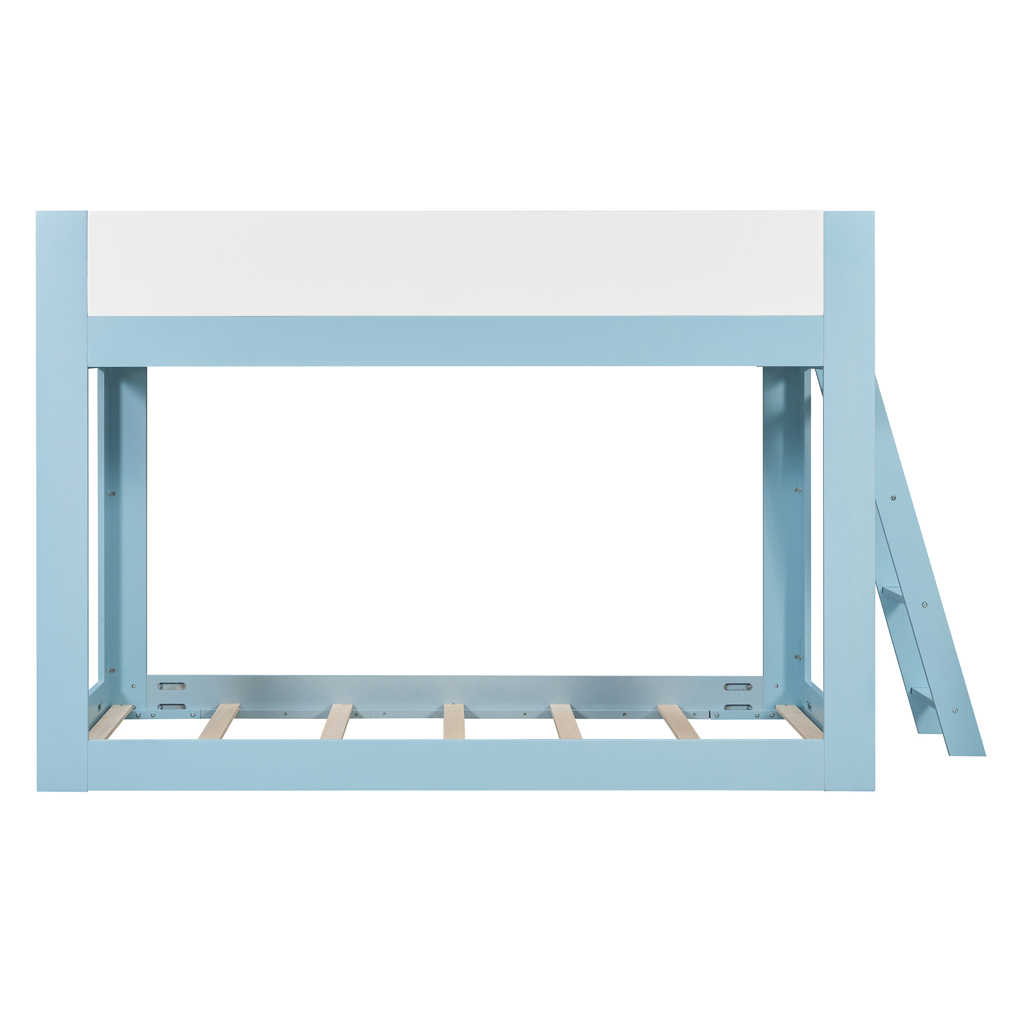 Twin Size Low Convertible Bunk Bed With Reversible Ladder And Safety Guardrails