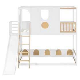 Twin Size Kids Loft Bed With Slide, Storage Shelves And Guardrails