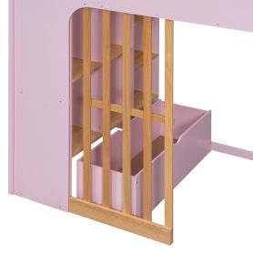 Twin Size Wooden High Sleeper Loft Bed with Ladder and Storage Shelves