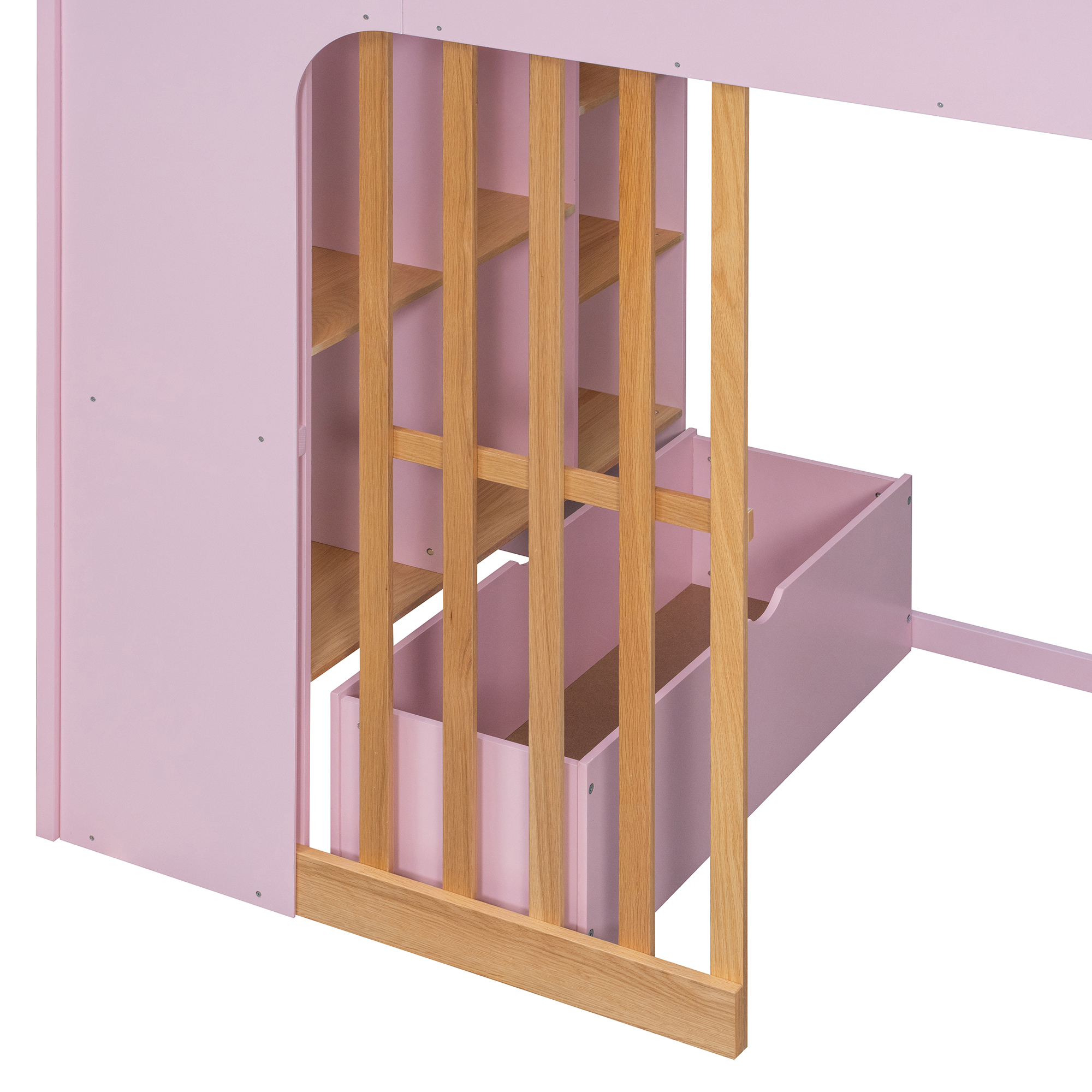 Twin Size Wooden High Sleeper Loft Bed with Ladder and Storage Shelves