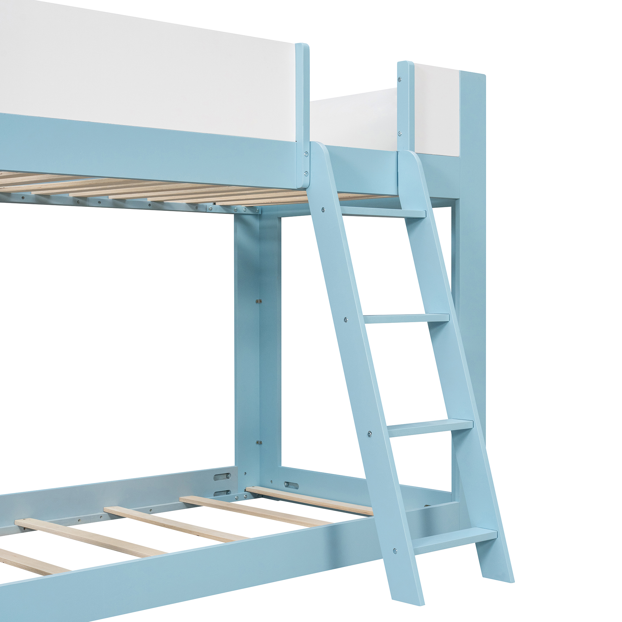 Twin Size Low Convertible Bunk Bed With Reversible Ladder And Safety Guardrails