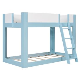 Twin Size Low Convertible Bunk Bed With Reversible Ladder And Safety Guardrails