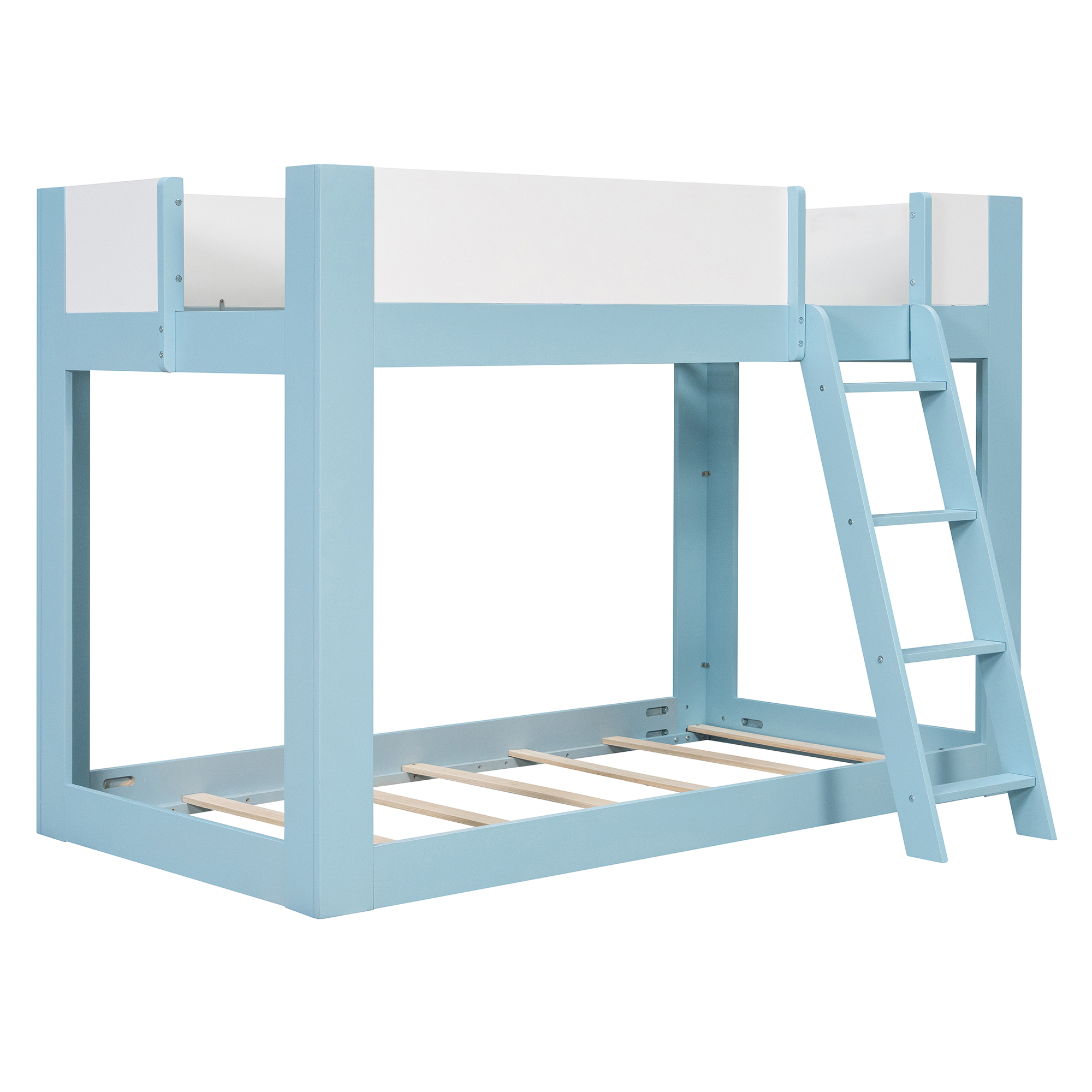 Twin Size Low Convertible Bunk Bed With Reversible Ladder And Safety Guardrails