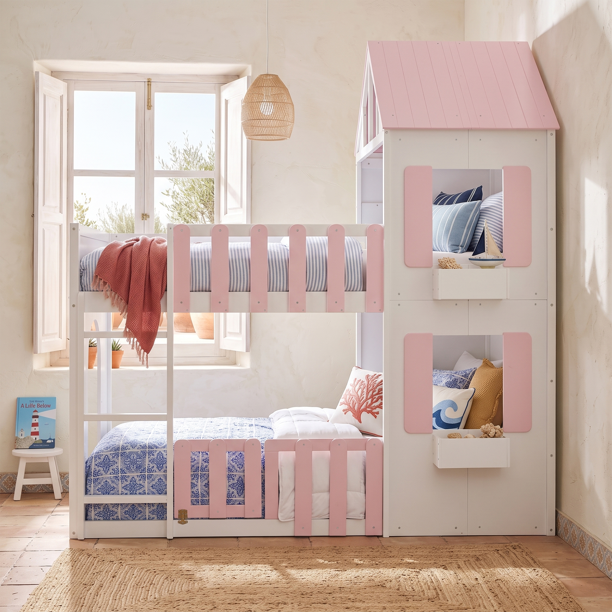 Modern Playful Design Twin Over Twin House Bunk Bed