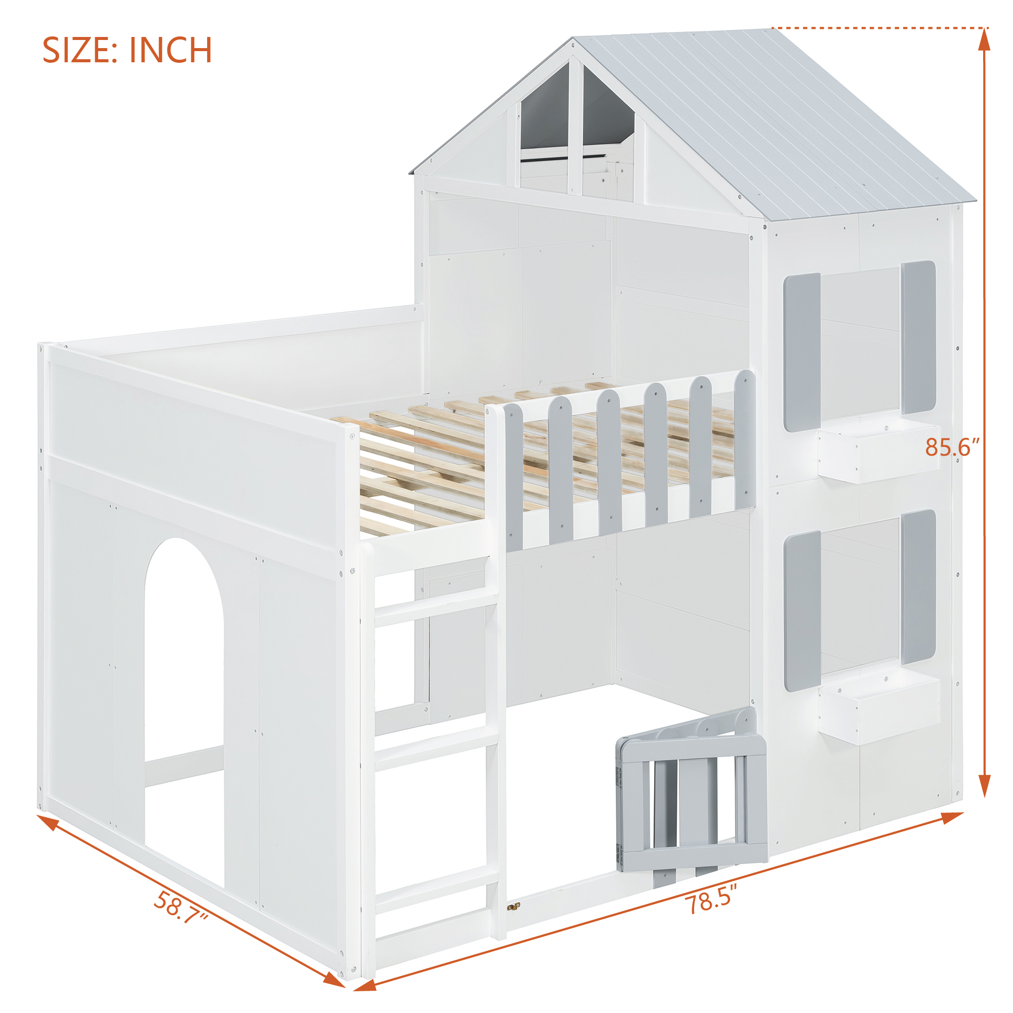 Modern Playful Design Full Over Full House Bunk Bed