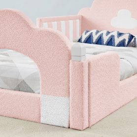 Boucle Fabric Twin Size Cloud Bed with Safety Guardrail