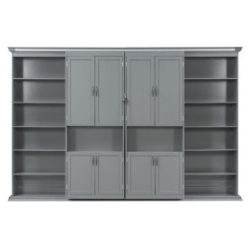 Queen-size Murphy Bed with Dual Sliding Storage Cabinets