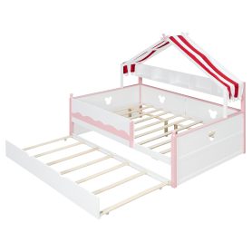 Full Size House-Shaped Daybed with Built-In Bookshelf and Trundle
