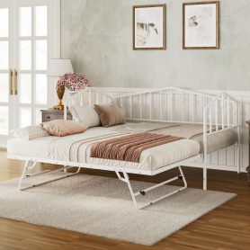 Twin Size Stylish Metal Daybed with Twin Size Adjustable Trundle