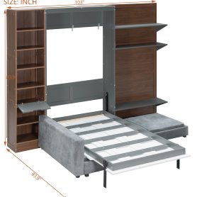 Twin Murphy Bed with Storage Cabinet, Open Shelving & USB Port, Large Sofa Front