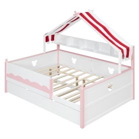 Full Size House-Shaped Daybed with Built-In Bookshelf and Trundle