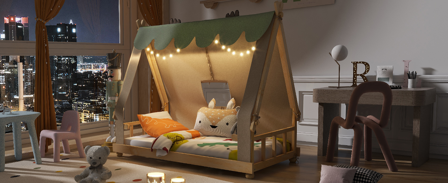 Twin Size House Bed with Tent and Light