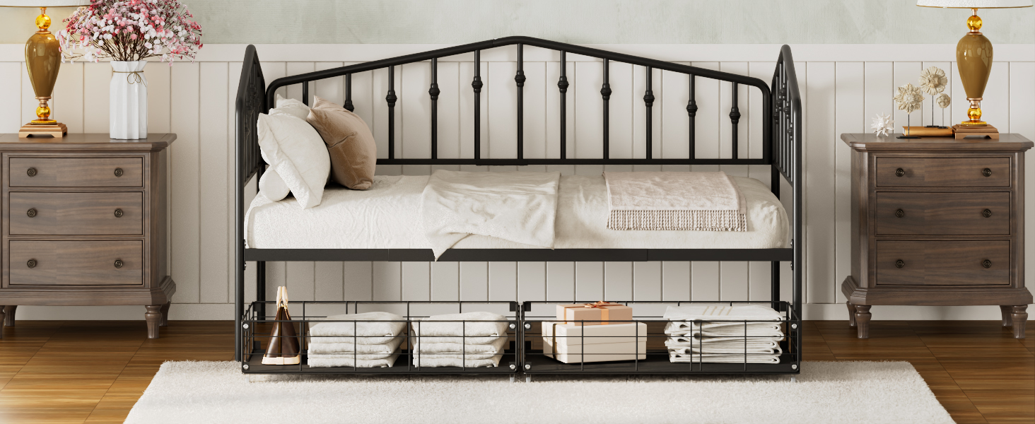 Twin Size Stylish Metal Daybed with 2 Drawers