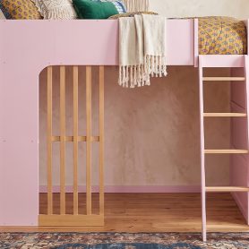 Full Size Wooden High Sleeper Loft Bed with Ladder and Storage Shelves