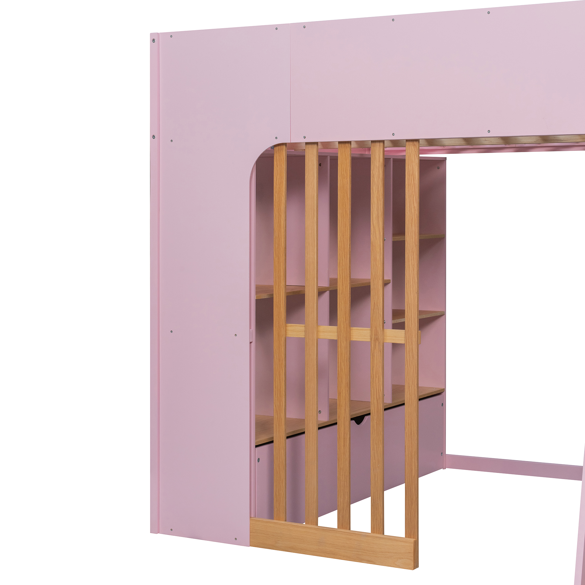 Full Size Wooden High Sleeper Loft Bed with Ladder and Storage Shelves