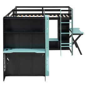 L-Shaped Wooden Twin Size Gaming Bed Frame with RGB LED Lights, USB Ports, TV Stand & Storage Shelves