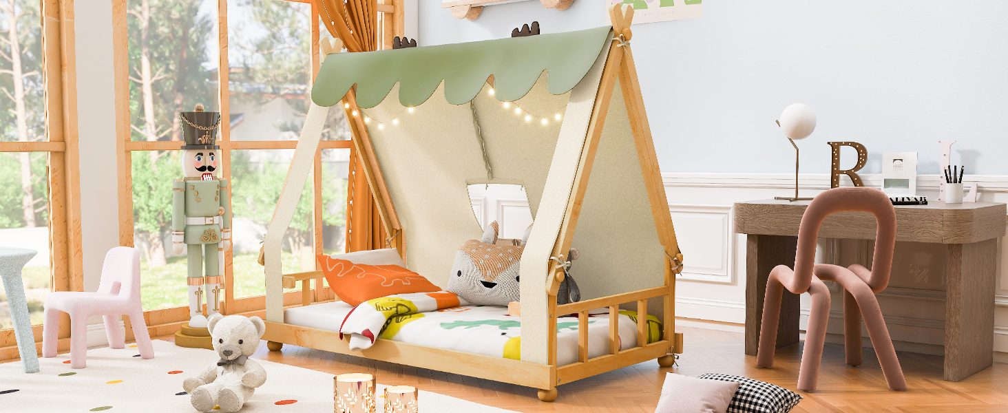 Twin Size House Bed with Tent and Light