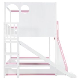 Full Size Kids Loft Bed With Slide, Storage Shelves And Guardrails