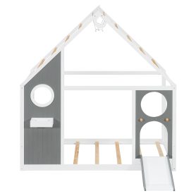 Wooden Playhouse Design Platform Bed with Front Panel and Slide