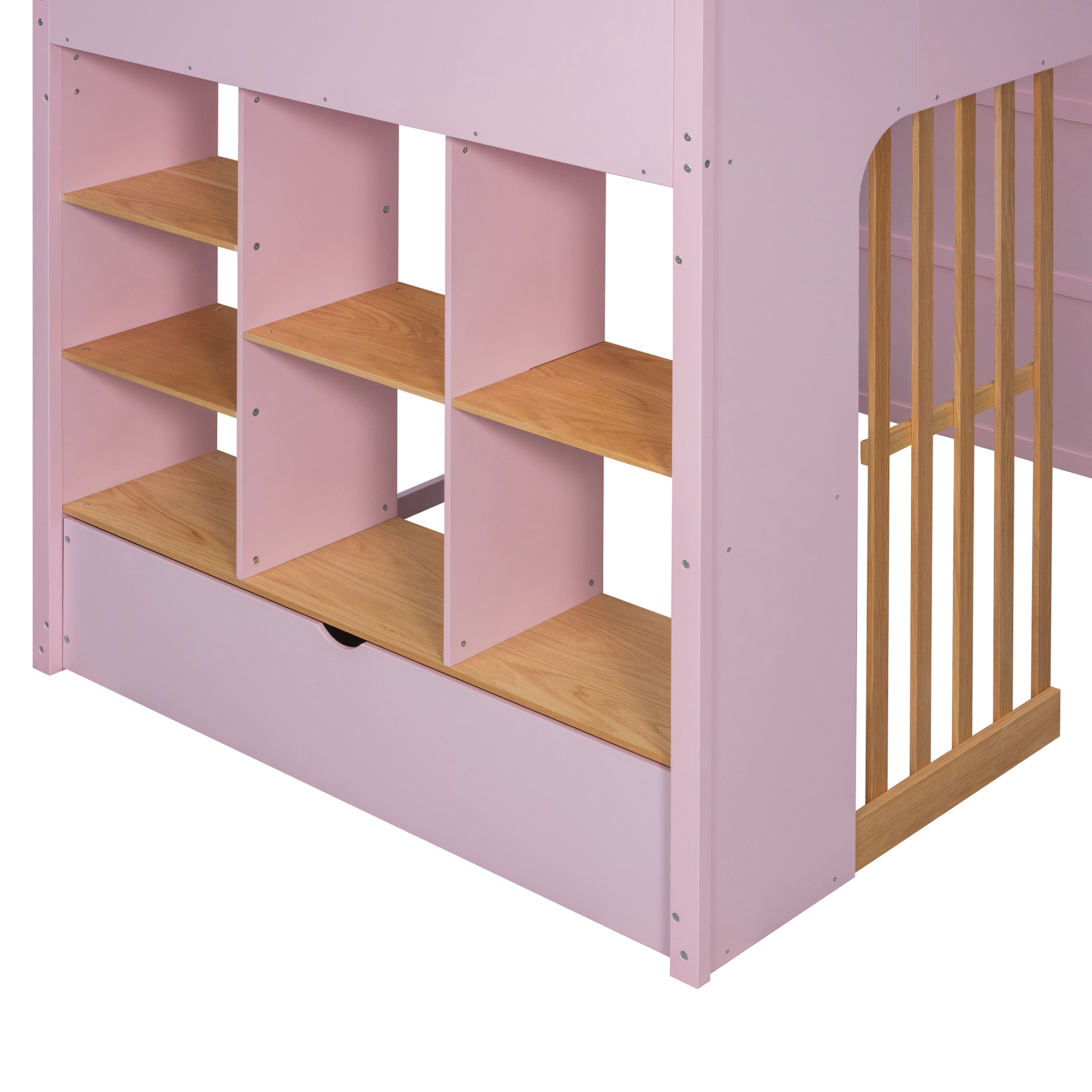 Full Size Wooden High Sleeper Loft Bed with Ladder and Storage Shelves