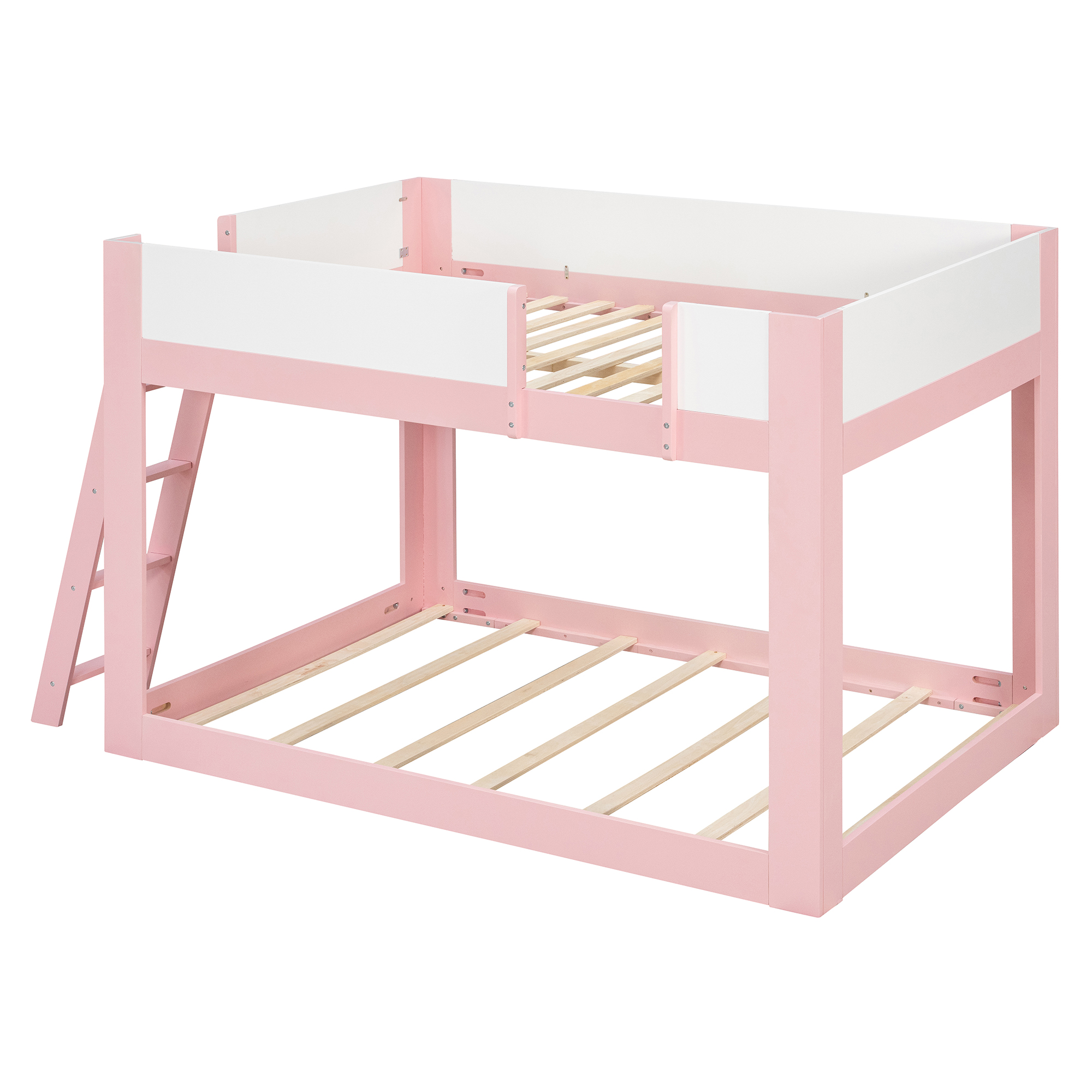 Full Size Low Convertible Bunk Bed With Reversible Ladder And Safety Guardrails