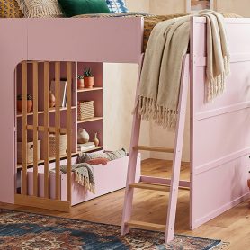 Full Size Wooden High Sleeper Loft Bed with Ladder and Storage Shelves