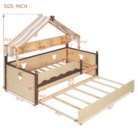 Twin Size House-Shaped Daybed with Built-In Bookshelf and Trundle