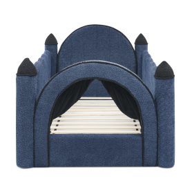 Twin Size Castle Bed with Safety Guardrail and Curtain